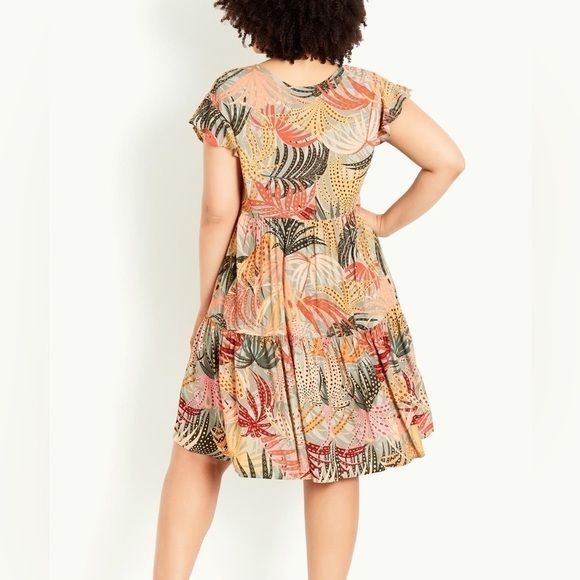 Evans Tropical Windown Tiers Flutter Sleeve Dress Size 22/24 - Picture 4 of 10